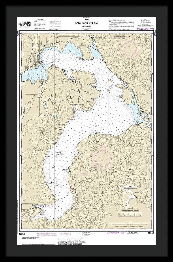 Nautical Chart-18554 Lake Pend Oreille - Framed Print