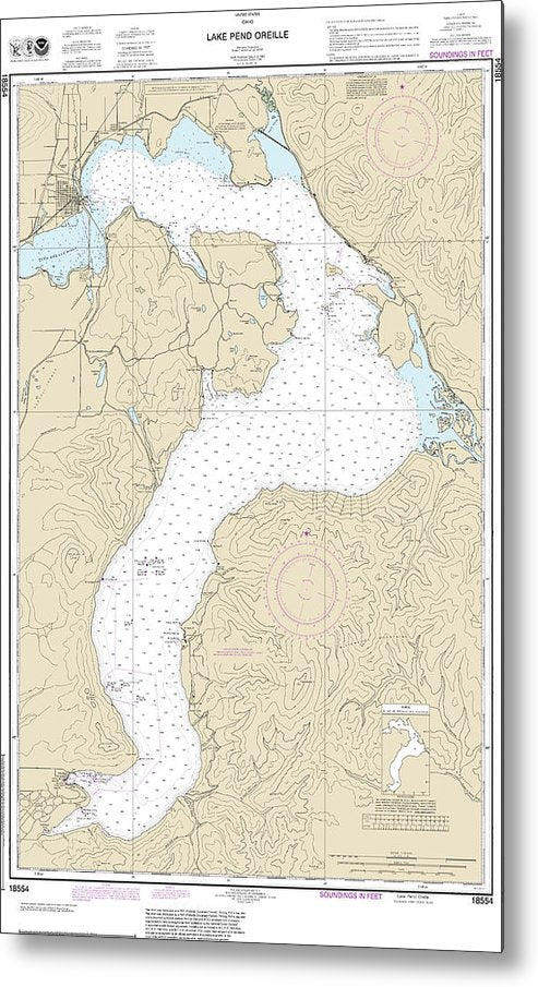 A beuatiful Metal Print of the Nautical Chart-18554 Lake Pend Oreille - Metal Print by SeaKoast.  100% Guarenteed!