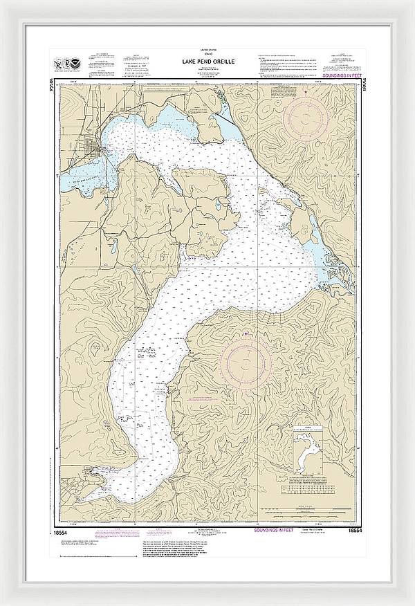 Nautical Chart-18554 Lake Pend Oreille - Framed Print