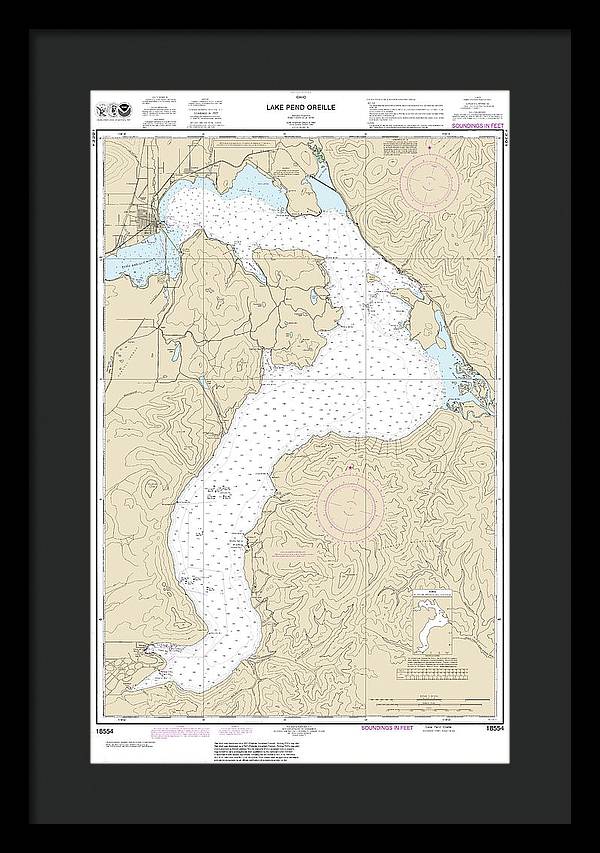 Nautical Chart-18554 Lake Pend Oreille - Framed Print