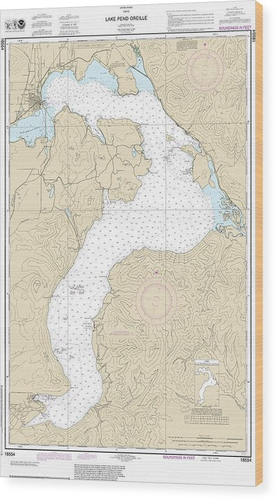 Nautical Chart-18554 Lake Pend Oreille Wood Print