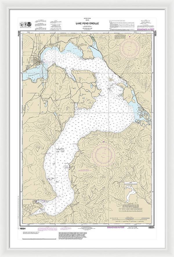 Nautical Chart-18554 Lake Pend Oreille - Framed Print