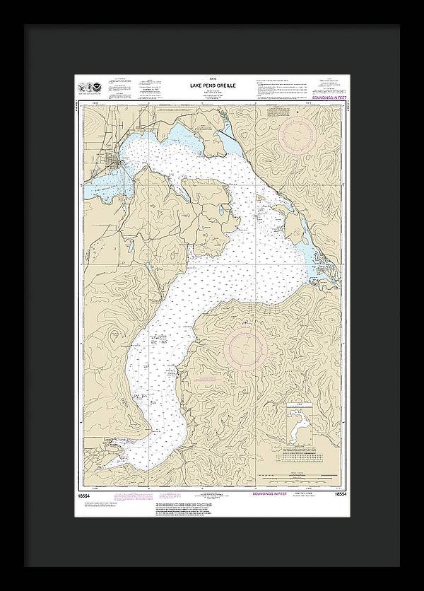 Nautical Chart-18554 Lake Pend Oreille - Framed Print