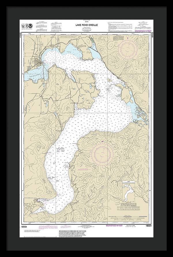 Nautical Chart-18554 Lake Pend Oreille - Framed Print