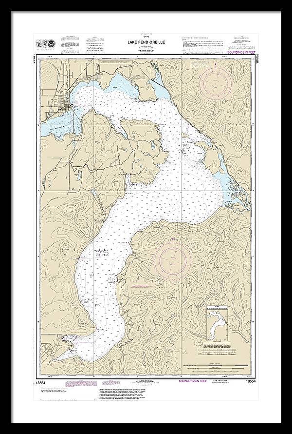 Nautical Chart-18554 Lake Pend Oreille - Framed Print