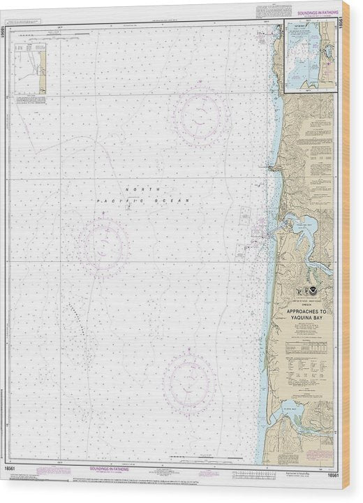 Nautical Chart-18561 Approaches-Yaquina Bay, Depoe Bay Wood Print