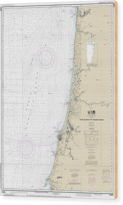 Nautical Chart-18580 Cape Blanco-Yaquina Head Wood Print