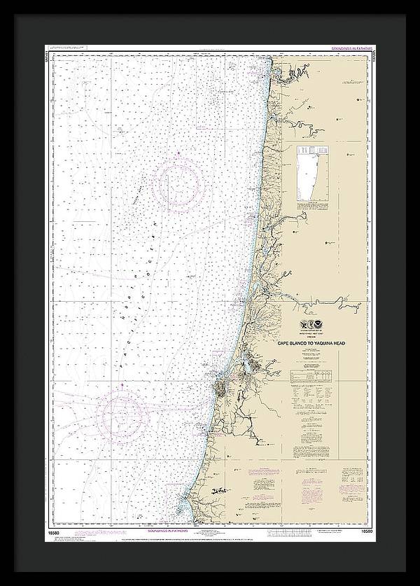 Nautical Chart-18580 Cape Blanco-yaquina Head - Framed Print