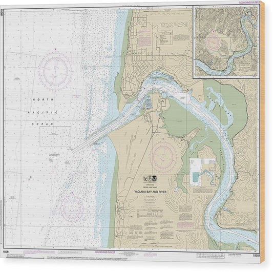 Nautical Chart-18581 Yaquina Bay-River, Continuation-Yaquina River Wood Print