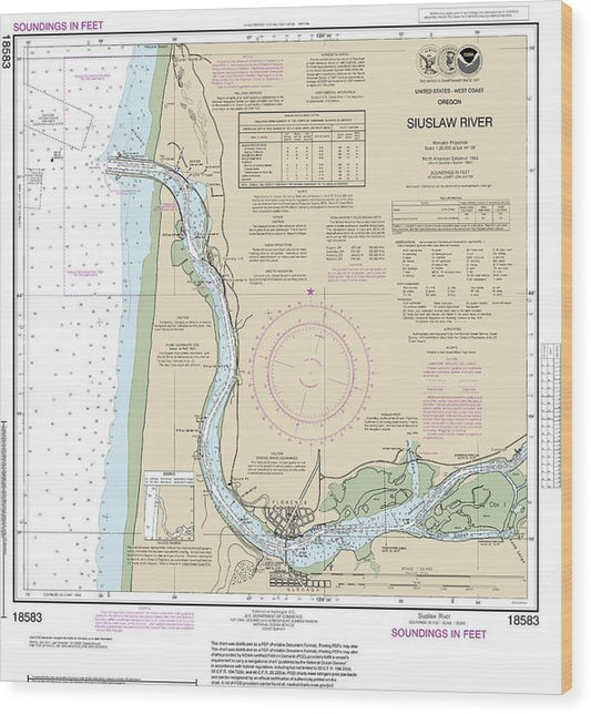 Nautical Chart-18583 Siuslaw River Wood Print