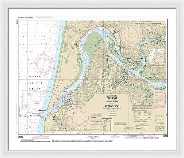 Nautical Chart-18584 Umpqua River Pacific Ocean-reedsport - Framed Print