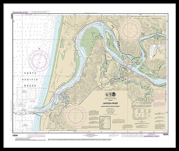 Nautical Chart-18584 Umpqua River Pacific Ocean-reedsport - Framed Print