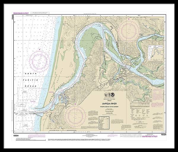 Nautical Chart-18584 Umpqua River Pacific Ocean-reedsport - Framed Print