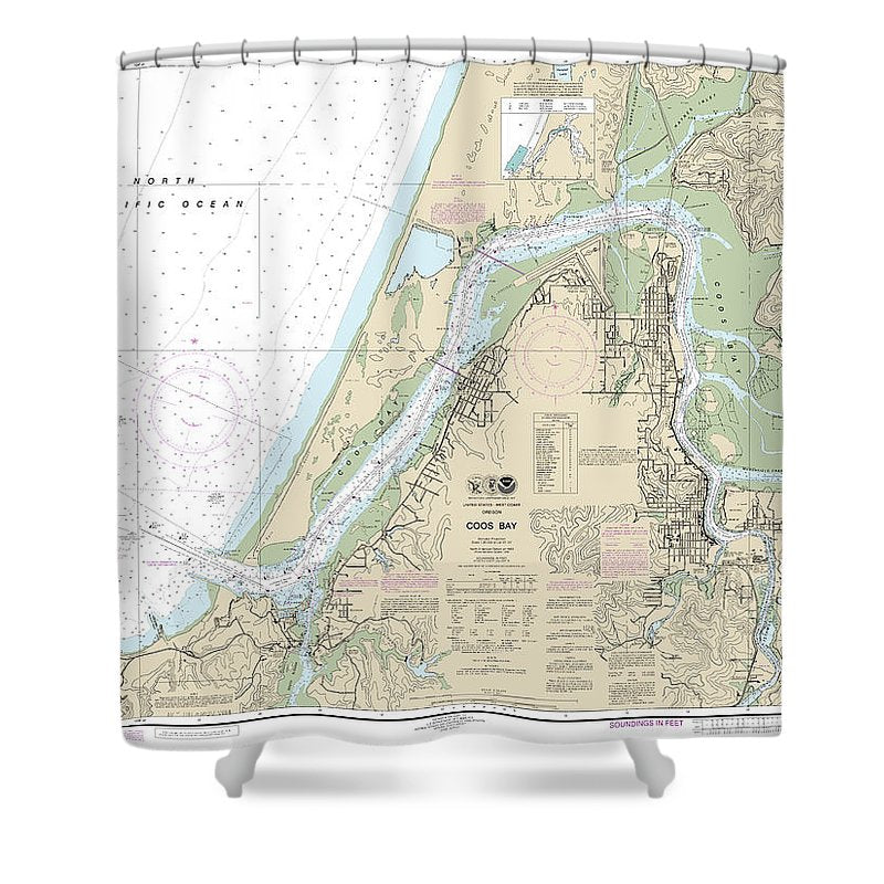 Nautical Chart 18587 Coos Bay Shower Curtain