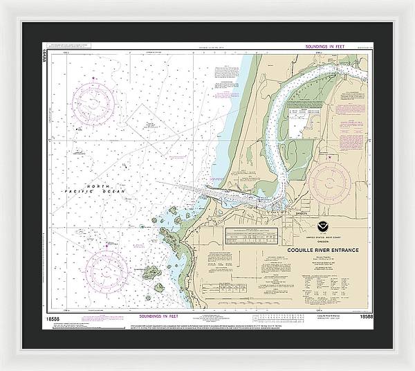 Nautical Chart-18588 Coquille River Entrance - Framed Print