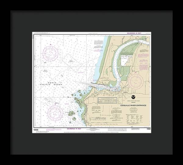 Nautical Chart-18588 Coquille River Entrance - Framed Print