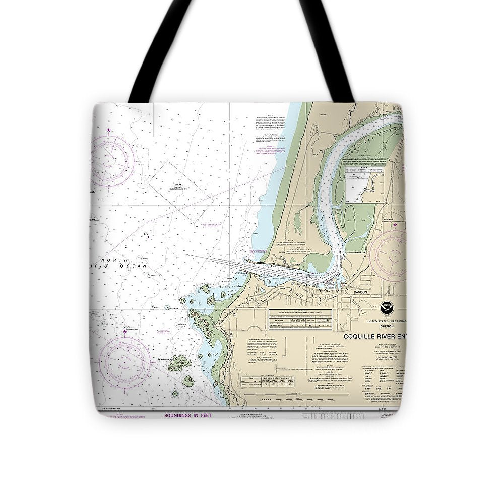 Nautical Chart-18588 Coquille River Entrance - Tote Bag