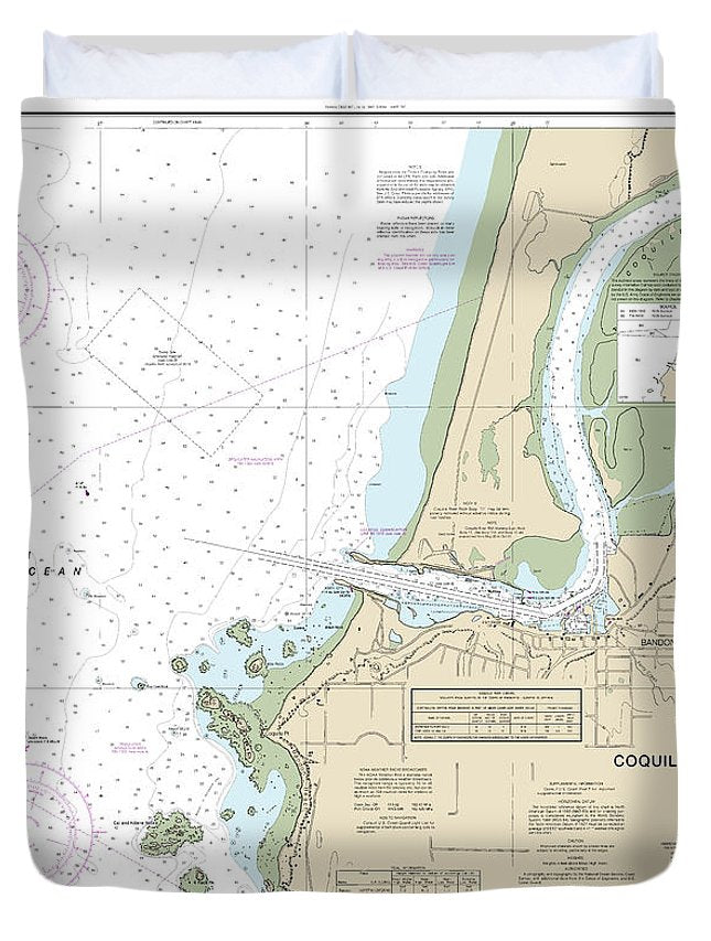 Nautical Chart-18588 Coquille River Entrance - Duvet Cover