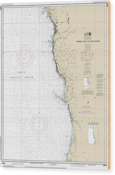 Nautical Chart-18600 Trinidad Head-Cape Blanco Wood Print