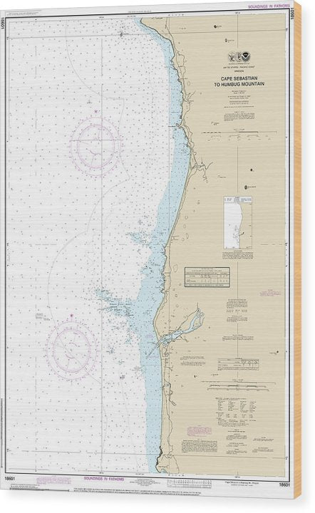 Nautical Chart-18601 Cape Sebastian-Humbug Mountain Wood Print