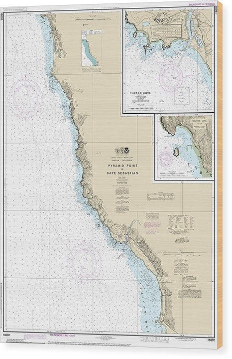 Nautical Chart-18602 Pyramid Point-Cape Sebastian, Chetco Cove, Hunters Cove Wood Print
