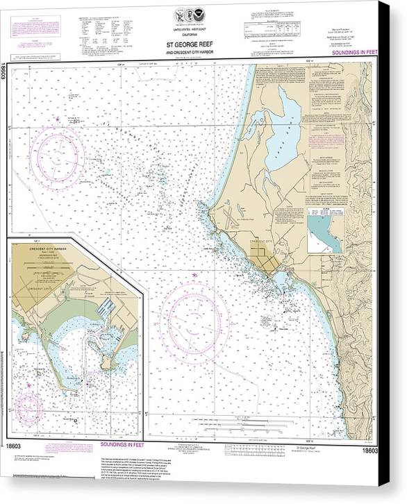 Nautical Chart-18603 St George Reef-crescent City Harbor, Crescent City Harbor - Canvas Print