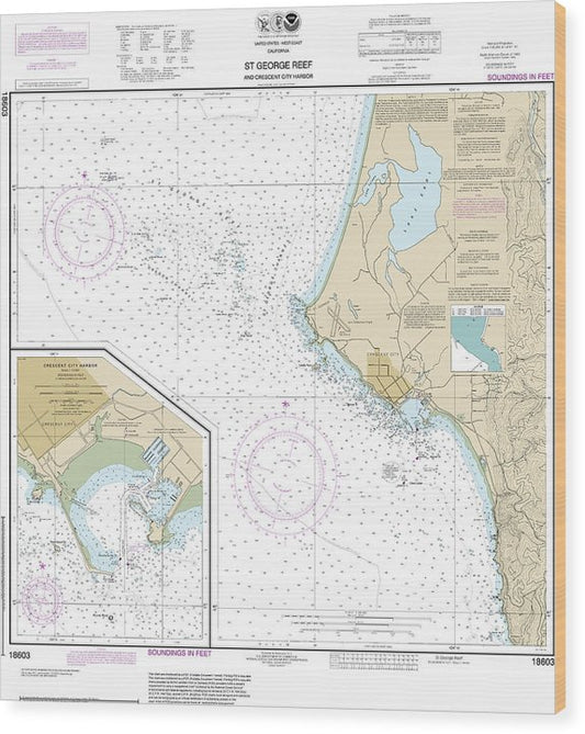 Nautical Chart-18603 St George Reef-Crescent City Harbor, Crescent City Harbor Wood Print