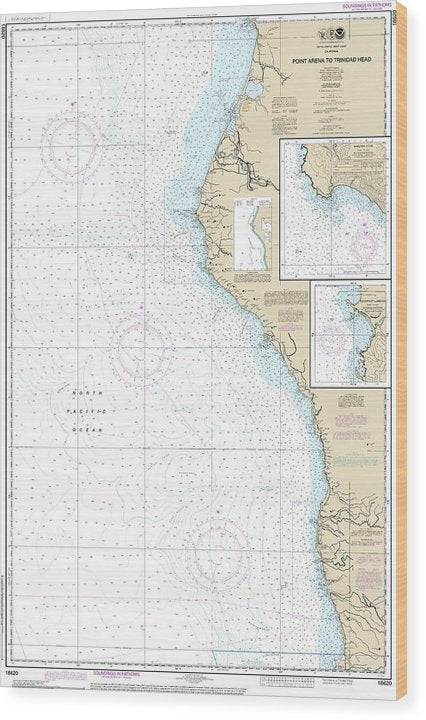Nautical Chart-18620 Point Arena-Trinidad Head, Rockport Landing, Shelter Cove Wood Print