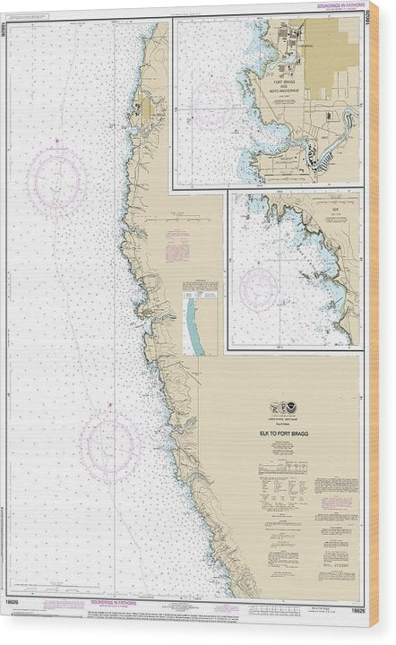 Nautical Chart-18626 Elk-Fort Bragg, Fort Bragg-Noyo Anchorage, Elk Wood Print