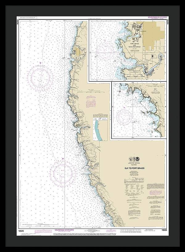 Nautical Chart-18626 Elk-fort Bragg, Fort Bragg-noyo Anchorage, Elk - Framed Print