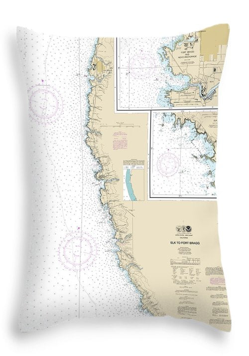 Nautical Chart-18626 Elk-fort Bragg, Fort Bragg-noyo Anchorage, Elk - Throw Pillow