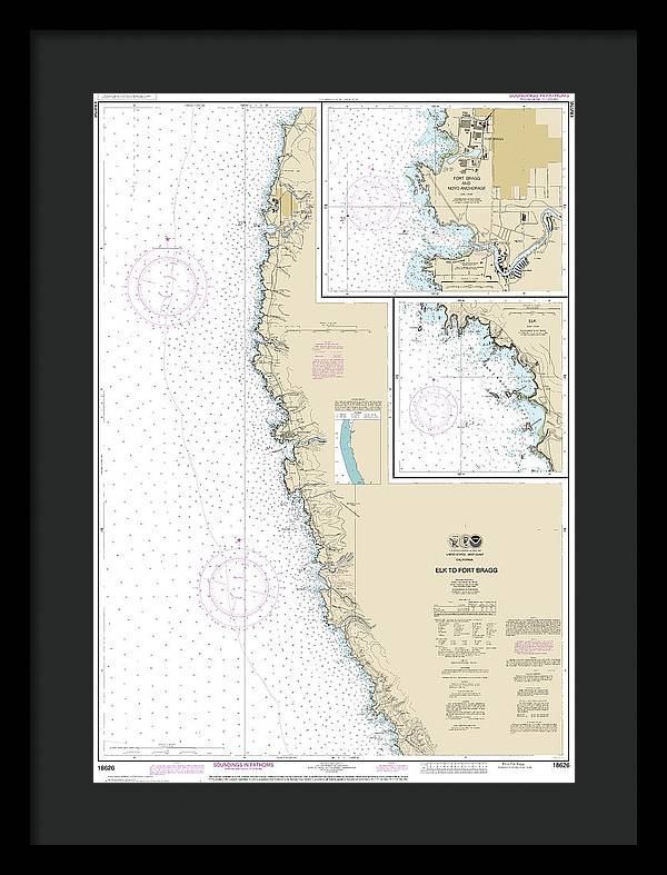 Nautical Chart-18626 Elk-fort Bragg, Fort Bragg-noyo Anchorage, Elk - Framed Print