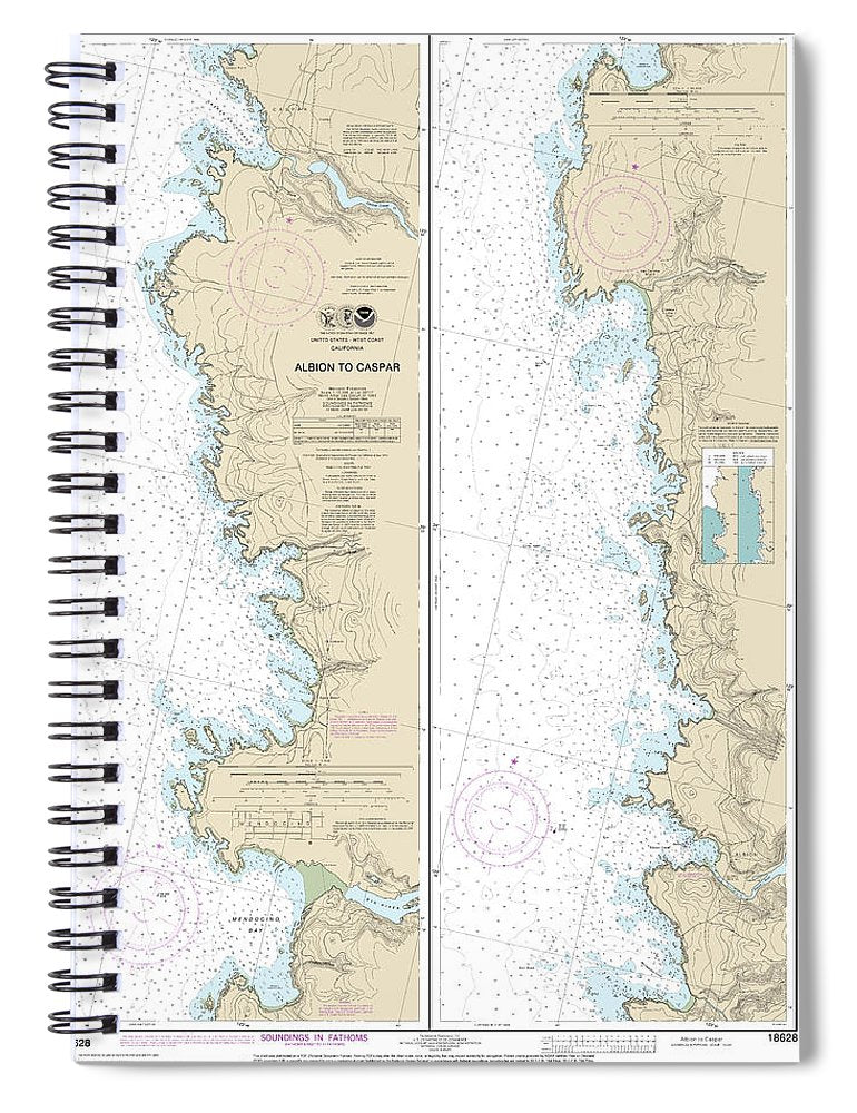 Nautical Chart 18628 Albion Caspar Spiral Notebook