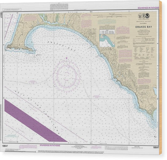 Nautical Chart-18647 Drakes Bay Wood Print