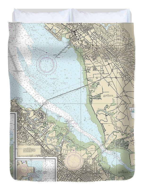 Nautical Chart-18651 San Francisco Bay-southern Part, Redwood Creek, Oyster Point - Duvet Cover