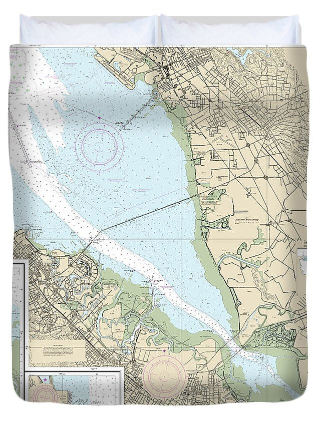 Nautical Chart-18651 San Francisco Bay-southern Part, Redwood Creek, Oyster Point - Duvet Cover