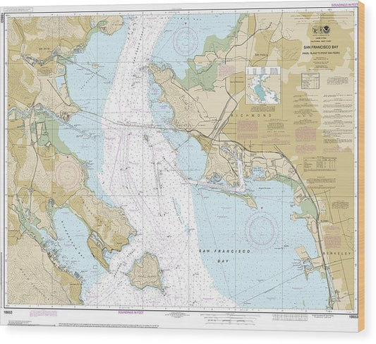 Nautical Chart-18653 San Francisco Bay-Angel Island-Point San Pedro Wood Print