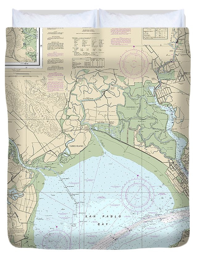 Nautical Chart-18654 San Pablo Bay - Duvet Cover