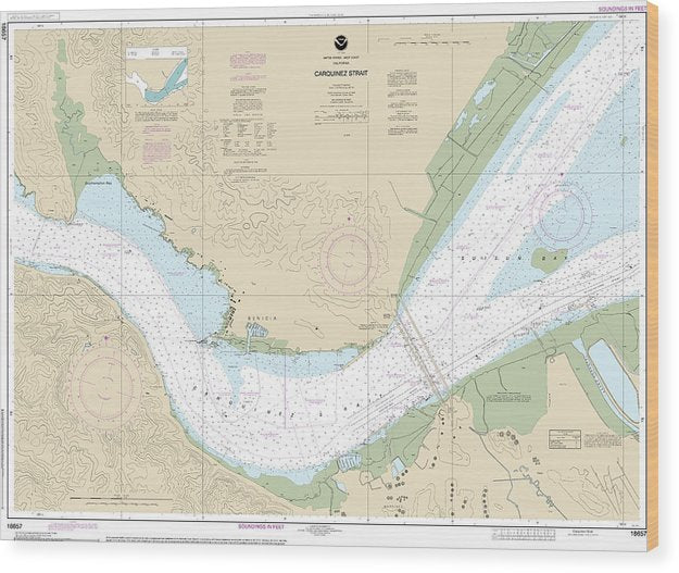 Nautical Chart-18657 Carquinez Strait Wood Print