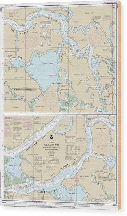 Nautical Chart-18660 San Joaquin River Stockton Deep Water Channel Antioch-Medford Island Wood Print