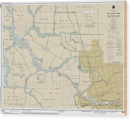 Nautical Chart-18663 San Joaquin River Stockton Deep Water Channel Medford Island-Stockton Wood Print