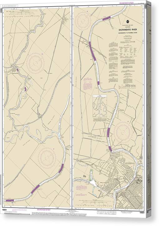 Nautical Chart-18664 Sacramento River Sacramento-Fourmile Bend Canvas Print