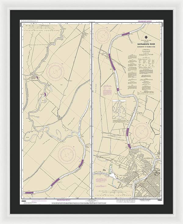 Nautical Chart-18664 Sacramento River Sacramento-fourmile Bend - Framed Print