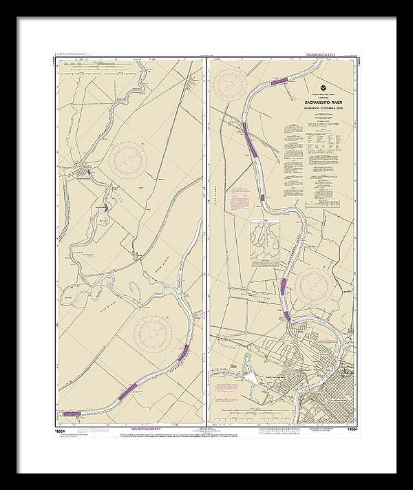 Nautical Chart-18664 Sacramento River Sacramento-fourmile Bend - Framed Print