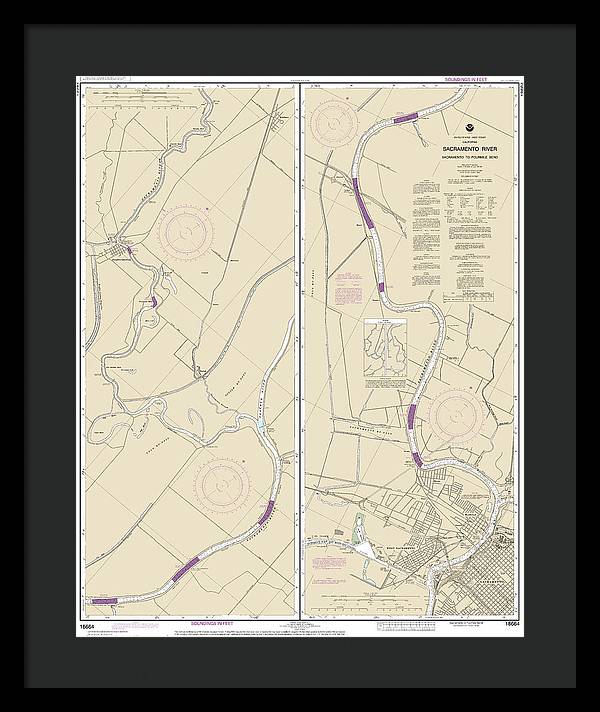 Nautical Chart-18664 Sacramento River Sacramento-fourmile Bend - Framed Print