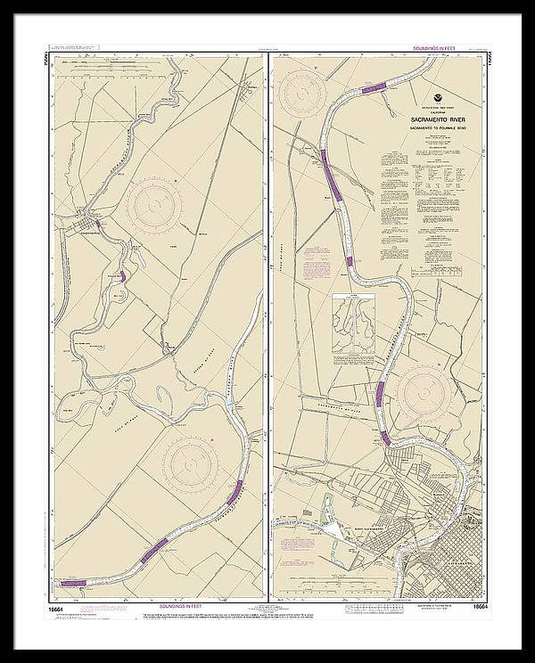 Nautical Chart-18664 Sacramento River Sacramento-fourmile Bend - Framed Print