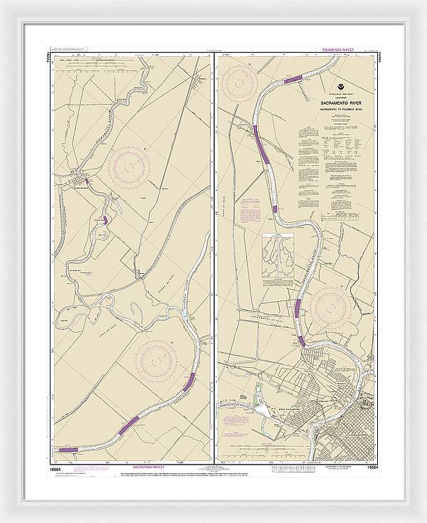 Nautical Chart-18664 Sacramento River Sacramento-fourmile Bend - Framed Print