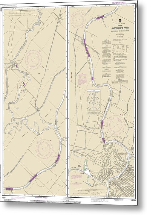 A beuatiful Metal Print of the Nautical Chart-18664 Sacramento River Sacramento-Fourmile Bend - Metal Print by SeaKoast.  100% Guarenteed!