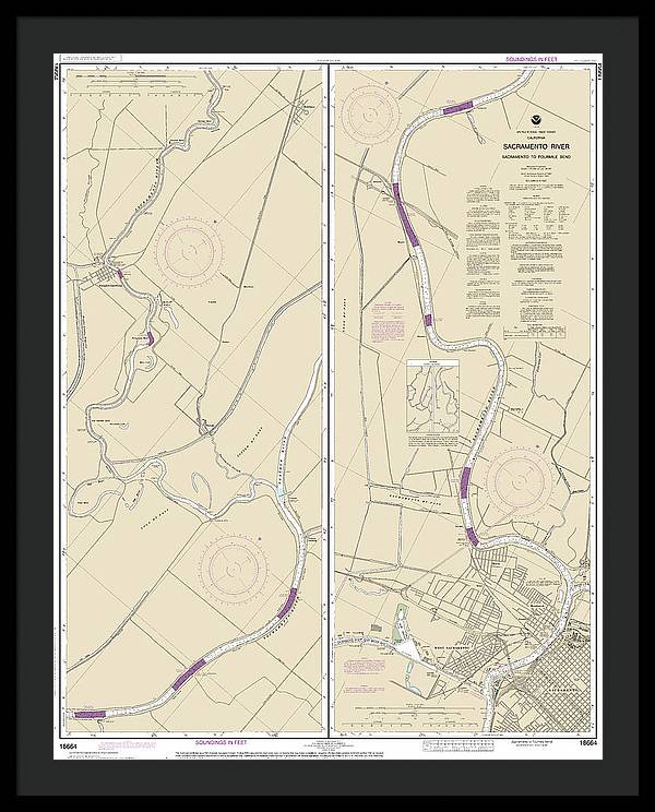 Nautical Chart-18664 Sacramento River Sacramento-fourmile Bend - Framed Print