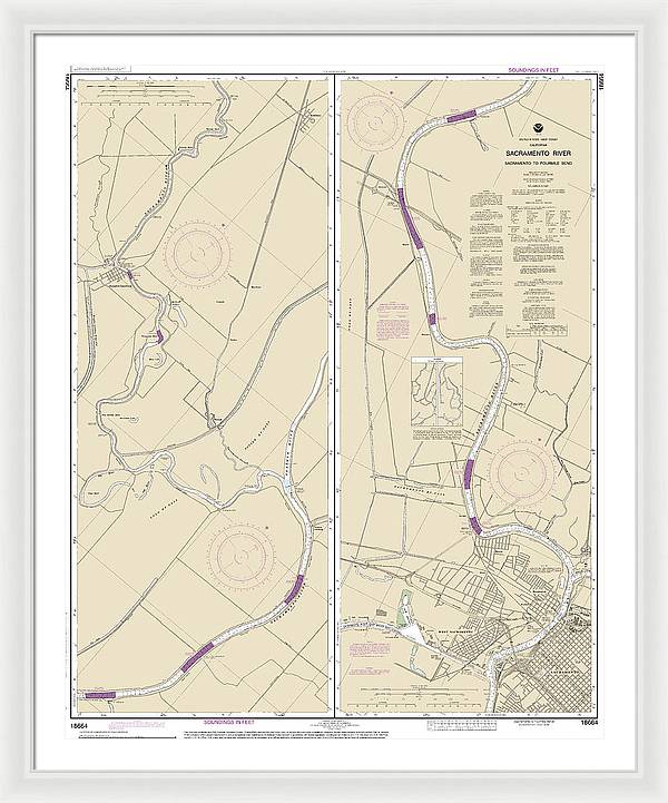 Nautical Chart-18664 Sacramento River Sacramento-fourmile Bend - Framed Print